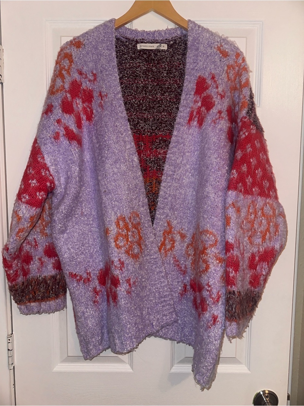 Altar'd State Oversized Open-Front Cosy Lavender Casey Floral Cardigan